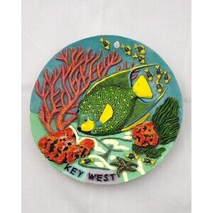Florida Keys Souvenir Plate Key West Handmade Decor Nautical Tropical Fish 8"